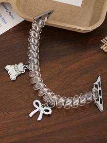 Y2K 透明弹力表带，适用于 38/40/41/42/44/45/46/49mm S11-42mm 表带，配有可爱蝴蝶结吊坠和珍珠小熊挂件，兼容 Ultra3/2/1/SE/Series11/10/9/8/7/6/5/4/3/2/1 等型号，适合用作表带、情人节手链挂件、夏季沙滩装。 - 無色 - 查看 3