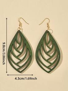 Hollow Out Water Drop Earrings - Green - View 3