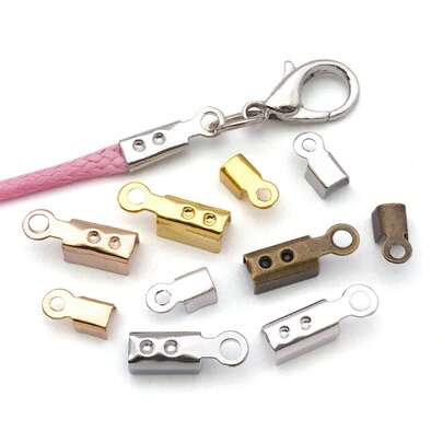 50/300pcs Pieces Fold Over Cord Ends, Cord Crimp Tips Leather Ribbon Clamp Clasp Jewelry Connector For Jewelry Making, Necklace Cords, DIY Craft