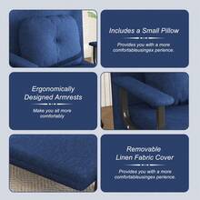 5-In-1 Folding Sofa Bed Convertible Chair, Adjustable Backrest Recliner With Pillow, Space-Saving Sleeper For Living Room, Apartment, Dorm & Guest Room, Blue - mặc định - Xem 5