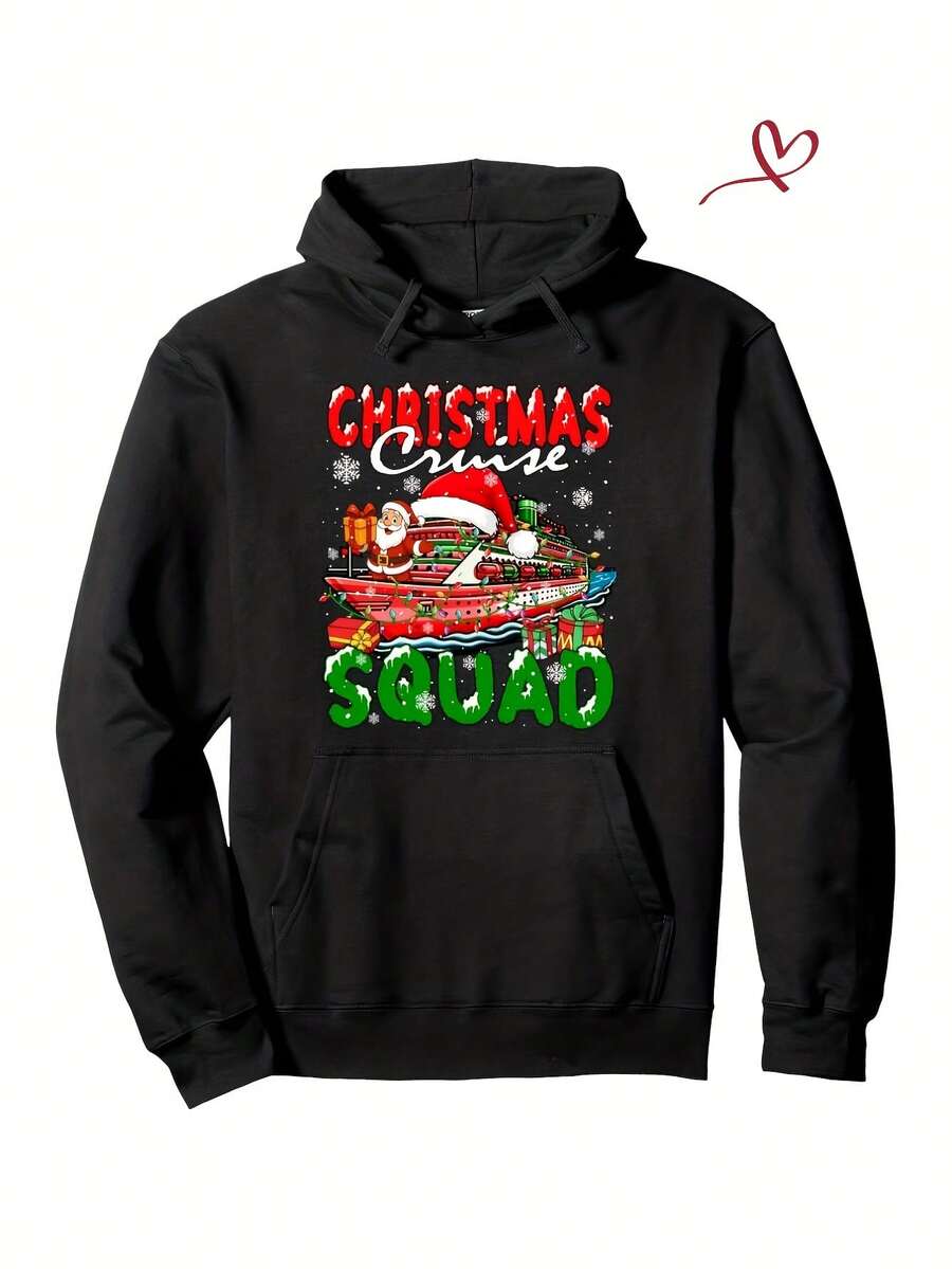 Cruise Christmas Santa Cruise Ship Captain Hoodie - Heavyweight 250gsm 50% Unisex All-Season Pullover With Cruise Ship And Santa Graphic, S-XXXL Sizes, Black - Casual And Travel H_208 - Đen 20 - Xem 1
