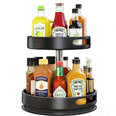2-Tier Rotating Turntable Organizer - 360° Spice Rack Cabinet Storage For Kitchen/Bathroom