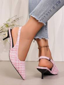 Sandálias de Salto Alto de Bico Elegante para Mulheres, Estilo Francês de Primavera/Verão Mules de Bico Fechado - Rosa chiclete - Visão 5