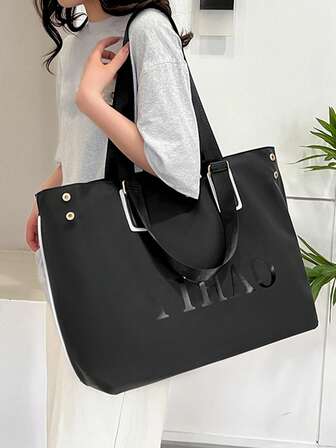 Stor väska med bokstavstryck för kvinnor, bärbar resväska, axelväska lämplig för resor, shopping, lämplig för tonåringar, högskolestudenter, nybörjare och tjänstemän, lämplig för skola, arbete, företag, pendling, utomhus, resor, utflykt