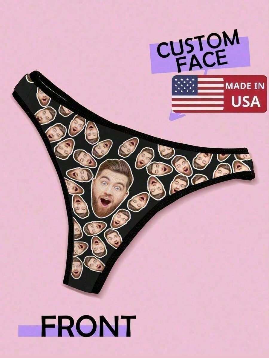 1pc Custom Valentine's Day Thong For Woman, Custom Briefs, Personalized Thong, Personalized Underwear With Face, Custom Thong With Face, Custom Face On Underwears, Valentine Gift, Anniversary Gift, Valentine Gift, Birthday Gift, Wedding Gift, Gift For Her/Girlfriend/Wife Adorable,Contracted,Funny,Cute Custom,Personalized,Unique,Customized Underwear,Thongs Ideal Gifts For Him,Ideal Gifts For Her Friends,Girlfriend, Bedroom,For Weddings,For Anniversaries,For Birthdays,For Holiday,Easy Comfort,Fall/Winter - 彩色 - 查看 1