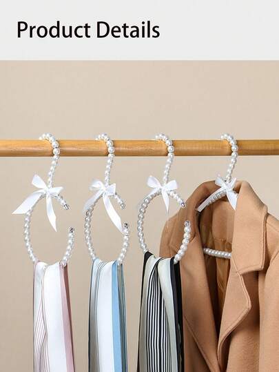 2 Pcs Elegant Pearl Bow Hangers, European Vintage Non-Slip Trace-Free Racks For Scarves & Accessories, Pearl Bow Clothes/Scarf Hangers, Bow Decor Hangers, Retro Style Hangers, Non-Slip Trace-Free Accessory Racks, Valentine's Day Gift, Gift For Women