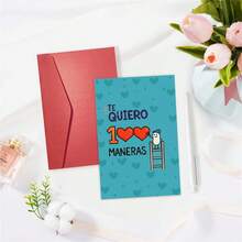 1pc "I Love You In 100 Ways" Greeting Card - Cute Character Ladder & Heart Design, Paper Material, Perfect For Friends/Colleagues/Partners, Romantic Love Expression Card - Multicolor - View 2