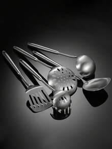 1pc Stainless Steel Cooking Spatula, Kitchen Utensil With Long Handle, Soup Ladle, Strainer, Frying Pan Scraper, Rice Paddle - Silver - View 7