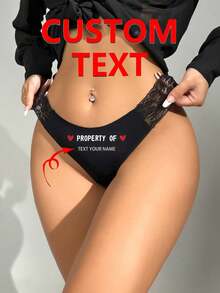 Custom Women'S Name Letter Pattern Comfortable Lace Breathable Panties For Valentine'S Day - Black - View 2