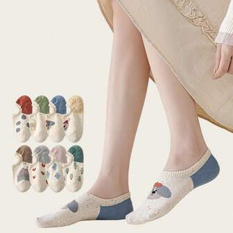 5 Pairs Candy Color Cartoon Fairy Tale Cute Women Ankle Socks, Invisible Socks, Suitable For All Seasons