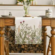 Camino de mesa largo con estampado de flores, camino de mesa para fiestas navideñas, decoración para el hogar y el comedor - Verde - Ver 5