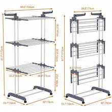 HOMIDEC Clothes Drying Rack, Oversized 4-Tier(67.7\ High) Foldable Stainless Steel Drying Rack Clothing, Movable Drying Rack With 4 Castors, 24 Drying Poles And 14 Hooks For Bed Linen, Clothing, Grey,Gray - Gray - 查看 7