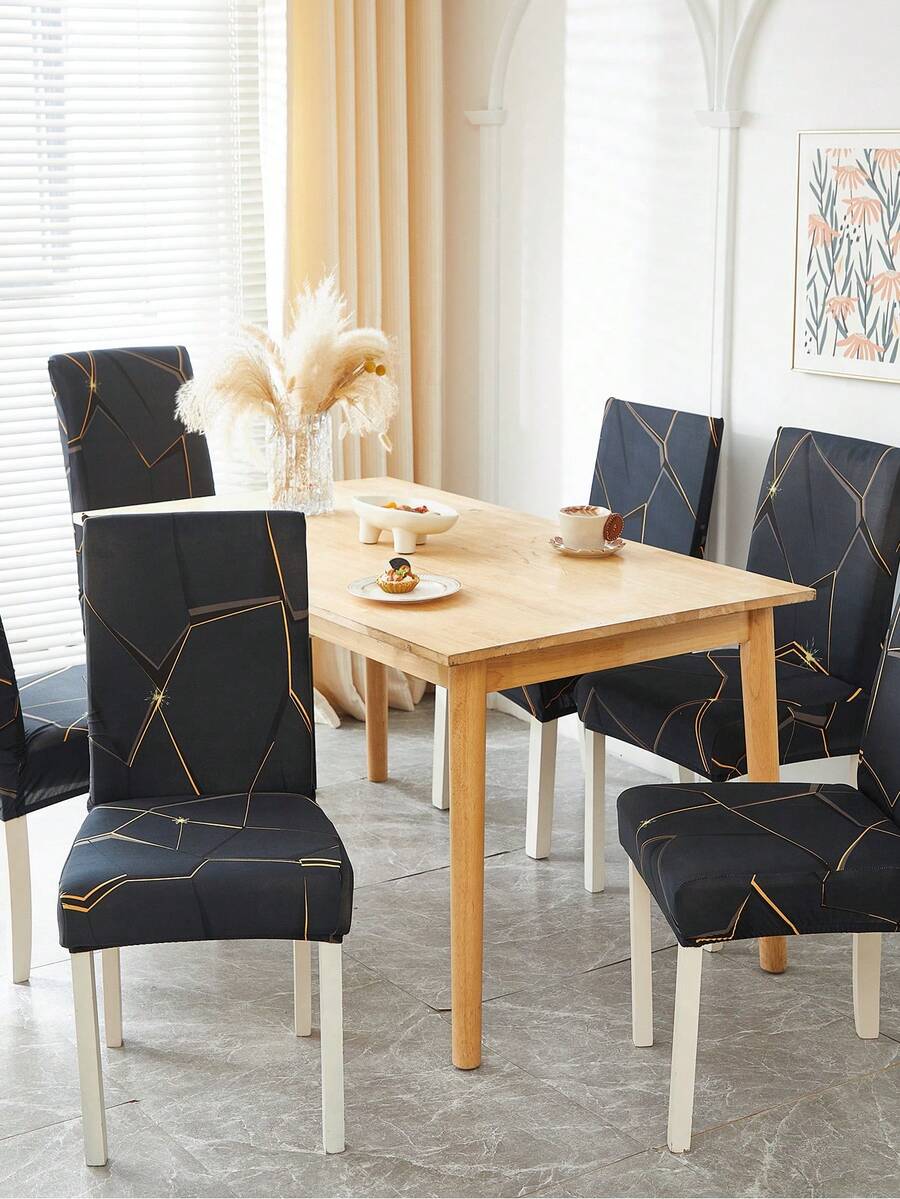 1pc Red Geometric Pattern Stretch Dining Chair Cover, Anti-Cat/Dog Scratch, Dust-Proof, Non-Slip, Printed Chair Protector Slipcover Suitable For Home Decor, Hotel, Restaurant And Party - Multicolor - View 1