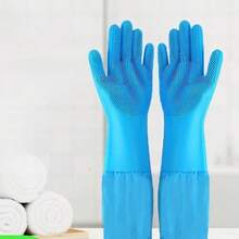 1 Pair Pet Grooming Cleaning Gloves, Dog & Cat Bathing & Washing Gloves, Extra Long Soft Silicone Anti-Bite Pet Grooming Gloves