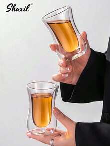 shoxil 1个双层隔热玻璃杯，土耳其茶杯，细腰玻璃杯，咖啡杯，玻璃杯，茶杯，保温，适合居家、招待客人、宰牲节、斋月及其他场合 - 杯子 - 查看 3