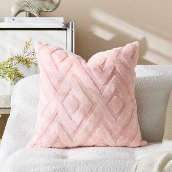 1pc Diamond Pattern Faux Fur Pillow Cover, Solid Color, 40 X 40 Cm, Single-Sided Craftsmanship, Pillow Cover, Sofa Cushion Cover, Decorative Pillow Cover, Soft, Suitable For Sofa, Bedroom, Living Room, Balcony