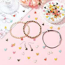 50个心形吊坠，镀金珐琅爱心吊坠，带环，适用于项链、手链、耳环DIY首饰制作 - 彩色 - 查看 3