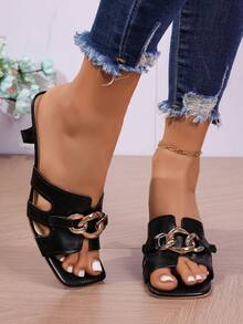 Sandálias de Salto Médio Femininas, Estilo Praia da Moda, Design Minimalista Elegante, Adequado para o Verão - Preto - Visão 5