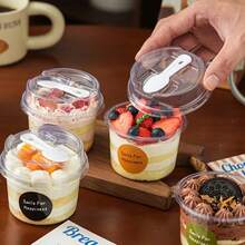 15pcs/30pcs Round Pudding Cup, Reusable Party Cup, Lid With Spoon, Novelty Mug, Transparent Mousse Cake Box, Yogurt Cup, Reusable Party Cup, Hand Wash Only, Suitable For Birthday, Graduation Season, Singles' Party, Wedding Season, Event Tableware, Party Supplies, Round Cup, Elegant Dessert Cup, Reusable Material, Durable Plastic, Comes With Spoon, Pudding Container, Dessert Enthusiasts, Event Planner, Reusable - Multicolor - View 2