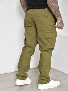 Men's Casual Cargo Pants With Multi-Pocket Design And Elastane - Olive Green - View 8