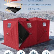 CuisinSmart Ice Fishing Shelter,1-2 Person Pop-Up Ice Fishing Tent 210D Ice Fishing Tent,Portable Hub-Style Shanty With Carrying Bag,Zippered Door,Wind Rope & Anchors - 141.73*70.8*77.74 INCH | Red - View 3