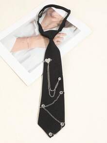 1pc Women's Casual Shiny Faux Crystal Heart Decor Chain Tie, Solid Color, Suitable For Daily Wear - A - View 10