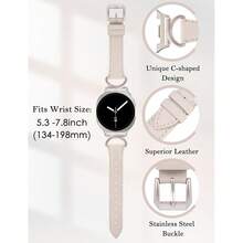 Minyee Leather Band Compatible With Samsung Galaxy Watch 8 40mm 44mm/ 8 Classic 46mm Bands, No Gap One-Click Slim Thin Dressy Leather Strap With C-Shape Metal Buckle Women, NOT For Other Models,Starlight/Starlight - 星光/星光 - 查看 4