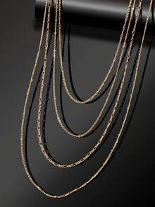1pc Women'S Fashionable Multi-Layer Chain Necklace - Stylish Layered Design With Mixed Chain Textures For A , Dimensional Look. Perfect Versatile Accessory For Everyday Casual Wear, Office Commutes, Weekend Errands, Holiday Celebrations, Birthday Parties, Date Nights & Festive Gatherings, Effortlessly Complementing T-Shirts, Blouses, Dresses, Sweaters & Low-Cut Tops To Add A Chic, Modern Touch To Any Outfit. - Vàng - Xem 2