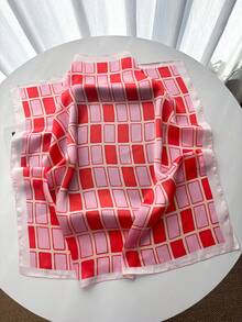 1pc 2026 Vintage French Style Rectangular Pattern Faux Silk Printed 65*65cm Scarf, Unisex Headscarf, Shawl, Suitable For Outdoor, Riding, Work, Travel, Street Dance, Party, Dating - Pink - View 2