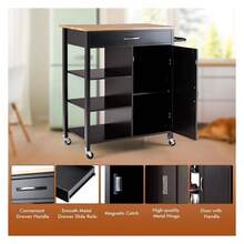 Kitchen Island Cart With Wheels - Mobile Kitchen Cart, 1 Door, Large Drawer, 3 Shelves, Rubber Wood Top, Towel Bar, Rolling Serving Cart For Kitchen Dining Room Brown - As Picture 217 - View 5