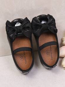 1 Pair Girls' Lace Bow Soft Bottom Sweet Cute Princess Style Slip-On Flat Shoes, Suitable For Spring & Autumn - Black - View 5