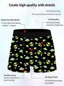 1 Packung spielerische und süße Herren Boxershorts für den Hausgebrauch, Shorts mit Motiv von fliegenden Untertassen und Aliens, aus Strickstoff, atmungsaktiv und feuchtigkeitsableitend, weich und hautfreundlich, Boxershorts mit Cyber-Alien Motiv, neuartige Herren Shorts. - Verschiedenfarbig - Übersicht 5