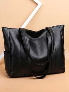 Trending Cross-Border Handbag, Unisex, Fashion, PU Material, Solid Color, Minimalist, Multifunctional Shoulder/Underarm/Top Handle Bag, Suitable For Daily Casual, Commuting, Shopping, Travel And Various Occasions - Black - View 6