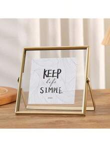 1pc Gold Metal Mount Acrylic Floating Photo Holder, Modern Decorative Frame - Gold - View 6