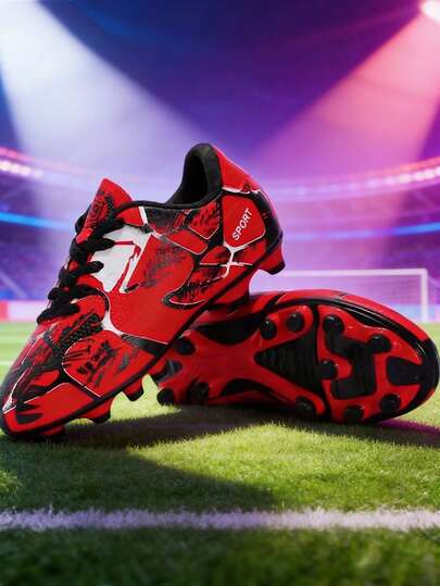 Kamouflagemönster Asymmetrisk färg Asymmetrisk plösdesign Andningsbara bekväma utomhusfotbollsskor, fotbollsträningsskor, vandringsskor, klossar för tonåringar och studenter