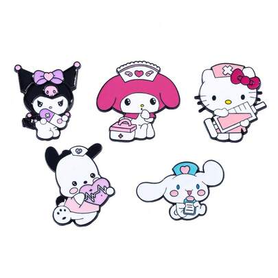 Pines esmaltados de estilo Kawaii Sanrio de enfermera y médico como accesorios para mochila, bolsos, insignias y joyería para mujer y hombre como regalo