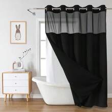 XISH Cortina de Baño sin Gancho con Forro a Presión 183x190cm Cortina de Ducha Tipo Gofre Cortina Regadera Antimoho y Impermeable Duradero Fácil de Instalar para Hogar Hotel Ducha - negro - Ver 1