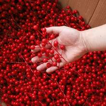 12 Head Single Fork Red Fruit Simulation Pine Needle Simulation Plant Fake Pine Branch Christmas Wedding Decoration Red Fruit Christmas Decoration - 紅色 - 查看 4