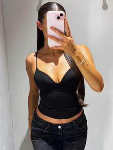 Women's Off-Shoulder Camisole Top, Black & Brown, Suitable For Summer Vacation & Spring - Black - View 3