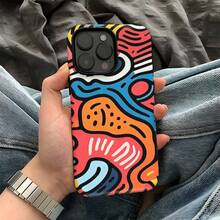 Estampado de garabatos irregulares, funda de teléfono 2 en 1 de cobertura total, funda protectora 3D completa, acabado mate a prueba de polvo, función de amortiguación incorporada, color resistente al desgaste, tacto suave, impresión de cobertura total - Blanco - Ver 2
