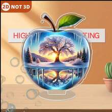 Acrylic Apple With Tree Of Life Design - Multi-Functional Decor Sphere For Home & Office, Winter Wonderland Theme, Ideal Holiday Gift, Desktop Decoration - Multicolor - View 1