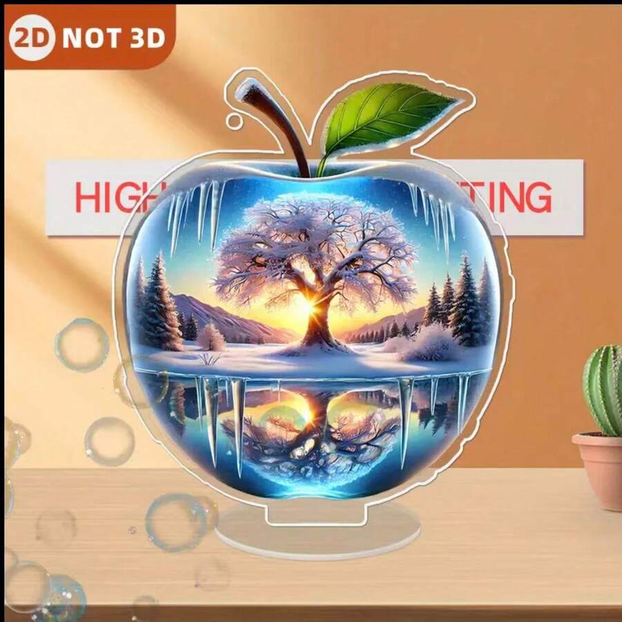 Acrylic Apple With Tree Of Life Design - Multi-Functional Decor Sphere For Home & Office, Winter Wonderland Theme, Ideal Holiday Gift, Desktop Decoration - Multicolor - View 1