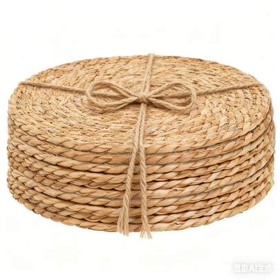 EZIFY 10-Piece Round Natural Woven Tableware Set, 10.6-Inch Round Rattan Placemats, Natural Hand-Woven Daffodil Pattern Placemats, Rustic Style Woven Tablecloth, Rustic Coarse-Woven Rattan Mat, Suitable For Restaurants, Homes, And Weddings.