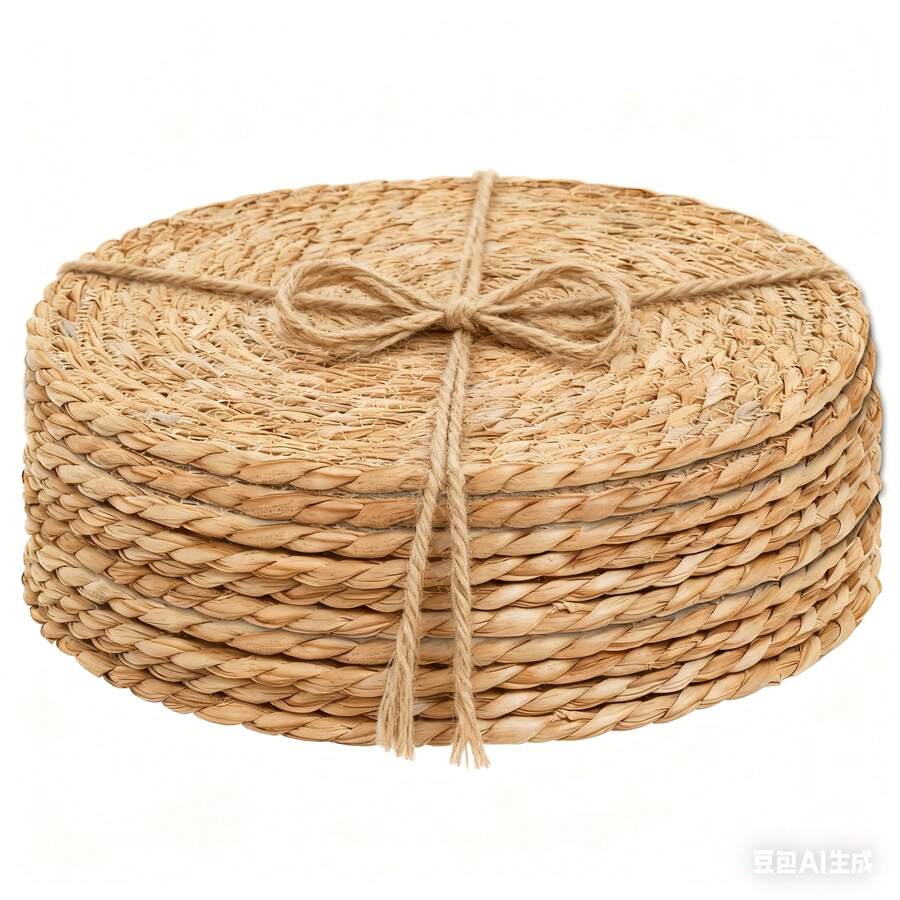 EZIFY 10-Piece Round Natural Woven Tableware Set, 10.6-Inch Round Rattan Placemats, Natural Hand-Woven Daffodil Pattern Placemats, Rustic Style Woven Tablecloth, Rustic Coarse-Woven Rattan Mat, Suitable For Restaurants, Homes, And Weddings. - 10-piece Pack - View 1