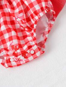 1pc Baby Girls' Cute Red Plaid Mesh Dress, Spring/Summer - Đỏ - Xem 7