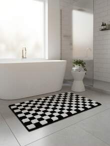 1pc Non-Slip Absorbent Bathroom Mat - Checkered Black And White Pattern, Suitable For Bathroom, Entryway, Kitchen, Living Room, Machine Washable, Anti-Slip, Daily Decor - Multicolor - View 3