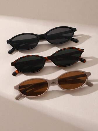 Set de 3 gafas de moda con montura ovalada pequeña y estilo retro para mujeres, estilo callejero europeo y americano
