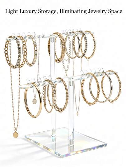 1pc Acrylic Jewelry Display Stand, 2/3/4 Tiers Organizer Rack, Home Bedroom Decor Storage Accessory, Suitable For Bracelets, Necklaces, Rings, Watches, Rectangular Desktop Stand, No Power Required, Jewelry Tower