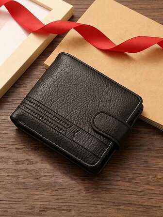 Herren Ultraflache Geldbörse - Sternfrucht-Textur PU-Leder, Großes Fassungsvermögen, Sicherheitsknopf, kompakter minimalistischer Stil, geeignet für Geschäft & Alltag, auch ein tolles Geschenk (Schwarz) - ideal für Valentinstag, Geburtstag und Jahrestag, langanhaltend und leicht zu reinigen, geometrisches Muster, stabiler Knopf, Reisezubehör.