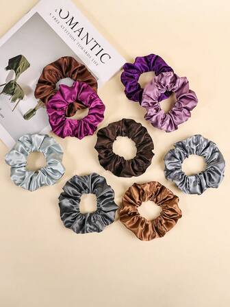 9pcs Versatile Solid Color Satin Scrunchies Hair Accessories For Women